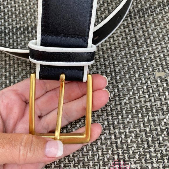 ~ESCADA LAUREL Italy Black/White Leather Gold Hardware Belt~34~NEW!~RARE!~ - Picture 2 of 8